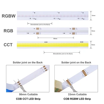 COB SCT/RGB/RGBW LED Luči Trakovi 840LEDs/m Visoko Gostoto Prilagodljiv FOB COB RA90 Linearni Zatemniti Led Luči DC24V
