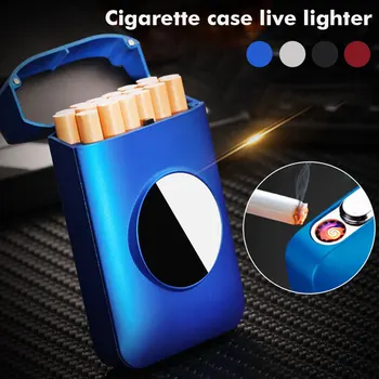 Kovinski Zmogljivosti Cigaret primeru ponovno polnjenje z USB Električni Vžigalnik Cigaret Cigareta Imetnik Moške Darila