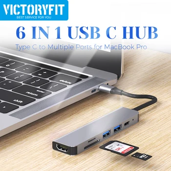 6 V 1 USB C VOZLIŠČE Tipa C do HDMI je Združljiv 4K Adapter TF SD Card Reader za MacBook Air Pro Podporo OTG Laptop Razširitveno Postajo