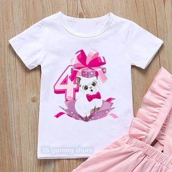 Kawaii dekleta t-shirt smešno mačka grafika 2-6years stare rojstni dan število darilo kostum vogue dekle obleke poletje otroci tshirt vrhovi