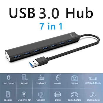 USB 2.0/3.0 HUB Razširitvene Adapter Multi USB Razdelilnik 5Gbps Visoke Hitrosti 7 Vrata USB Expander za Prenosni PC Računalnik