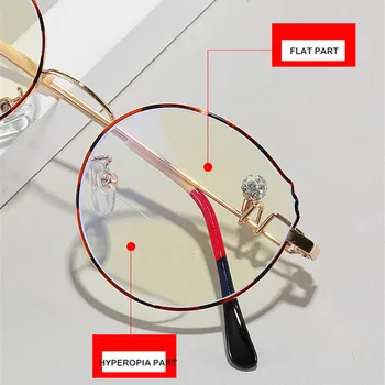 Ahora Gospa je Kristalno Anti Modra Svetloba Bifocal Obravnavi Očala Kovinski Krog Presbyopia Očala Daljnovidnost Očala +1.0 tio+4.0