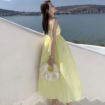 Nov Prihod Moda Poletje Korejski Long Beach Obleka Ženske Sladko Elegantno Seksi Trak Backless Počitnice Oblačila Zloži Stranka Obleko