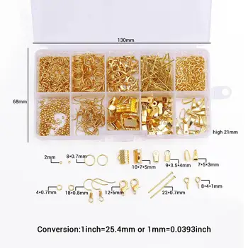 1 Polje Nakit Dodatki Set Z Orodji, ki so Ročno izdelani Uhani Material DIY Zlate Barve Lepe Visoke Kakovosti