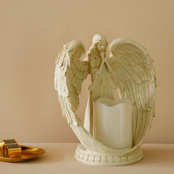 Ustvarjalne Smolo Angel Figurice Elektronska Sveča Obrti Doma Dekor Angel Miniaturni Svijećnjak Okraski Poročna Darila