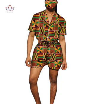 Afriške Slog T-majica in Kratke Hlače Tradicionalni Cvetlični Tisk Sklop 2 Kos Slim Fit Moški Dashiki Stranka Kostum Priložnostne Moške Obleke