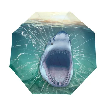 3D morski Pes, Dež Dežnik Ženske Ocean Fish 3 Zložljiva Samodejno Trajne Dežnik Windproof Edinstven Ženski Suncobran