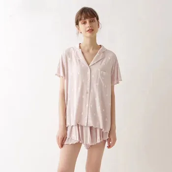 Lepe Risanke 2PCS Pižamo bo Ustrezala Priložnostne Sleepwear Svoboden Modal Spanja Komplet Majica In kratke Hlače Mehko More Intimno Perilo