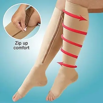Stiskanje Black Zadrgo Noge Hujšanje Skladiščenje za Človeka, Ženska Zadrgo Noge Podporo Open Toe Nogavice Kolena