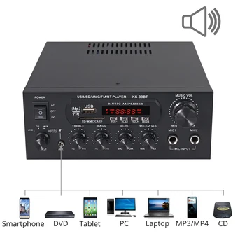 Brezžična tehnologija Bluetooth-združljivo Digitalno Preamp KS-33BT Domov Avtomobilski Stereo Audio Ojačevalnik HiFi Glasbeni SD, USB, FM Z Mikrofonom Vhodi