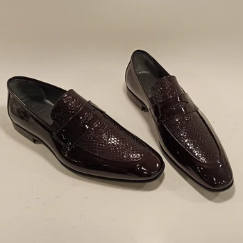 Luksuzni Moških Loafers Čevlji Kača Kožo Tiskanja Klasični Slog Pravega Usnja Italijanski Plesni Konicami Prstov Zdrsne Na Uradno Poslovanje, Obleko