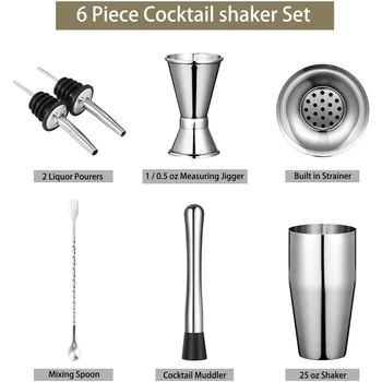 6 Kosov/Set Cocktail Shaker, 25 Oz Martini Shaker, Iz Nerjavnega Jekla Pijač Shaker, Bar Nastavite, Natakar Kit Doma Vrstici Orodja