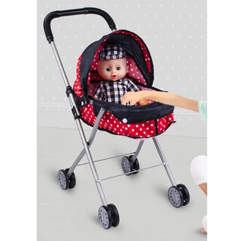 Zložljivi Pikčasto Baby Doll Voziček Voziček w/ Košarice Kapuco za Toddlers Otroci Darilo