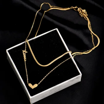 Titana jekla moda preprost načrt ljubezni dvojno ogrlica ženski INS majhne blagovne znamke preprost joker clavicle verige