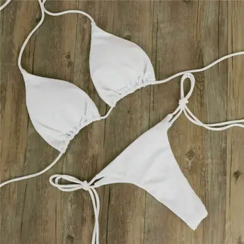 Poletje Ženske Modni Plažo Seksi Micro Bikini Komplet Ženske Kravato Strani G-String Tangice Kopalke Sundress