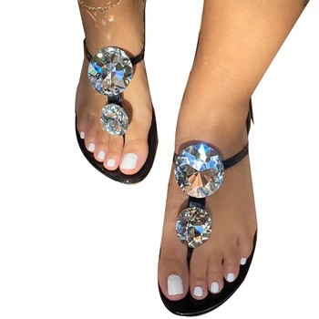 Poletje Ženske Sandale Kristalno Diamond Posnetek Toe Samice Flip Flops Sandali Ravno Priljubljen Modni Zunaj Plaži Čevlji Plus Velikost 2021