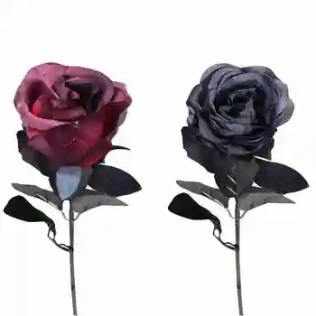 Nove Umetne Black Rose Cvet Ena Podružnica Halloween Gothic Cvetje, Poročne Matične Božično Zabavo Ponaredek Dekoracijo Cvet