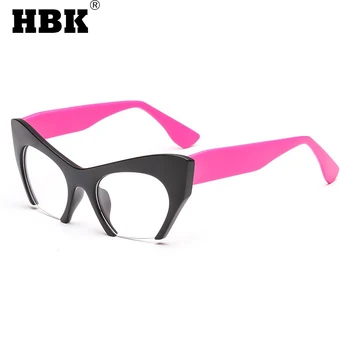 HBK Nov Modni Cat Eye Glasses Pol Okvir Ženske Moški Optični Pisane Črno Roza Očala Za Žensko Jasno Objektiv Navaden Očala