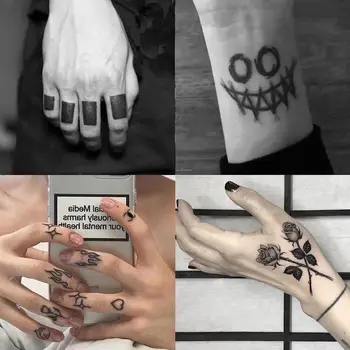 Nepremočljiva Začasni Tattoo Nalepke Telo, Ličila Plamen Prst Tetovaže Smeška Črni Kvadrat Rose Cvet Art Flash Ponaredek Tetovaže