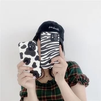 Srčkan Mleko Krave, ki je Natisnjena Usnjena torbica za Samsung S21 Plus A52 A72 5G Silikonski Zebra Pokrovček za Samsung Galaxy Note 8 9 20 Ultra 10