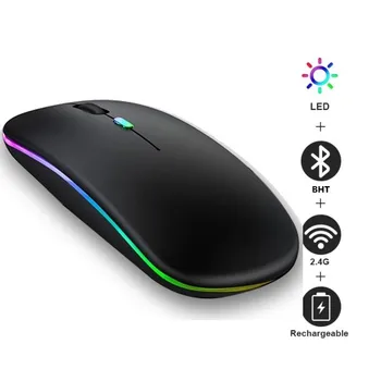 Brezžične Miške za Polnjenje RGB Bluetooth, združljiva 2.4 G Tiho Laptop Gaming Miška LED Osvetljen Miši za Računalnik