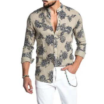 2021Hot Moških Dolgo sleeved Majico Jeseni Svoboden Tisk Stojalo Majica Evropske Ameriški Stil, Trend Retro Priložnostne Long Sleeve Majica