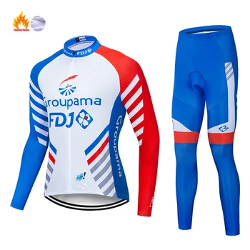 FDJ 2021 nove zimske moške runo kolesarski dres obleko, toplo in udobno elastično kolo oblačila 19D bib hlače oprema za ceste