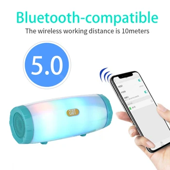 Prenosni brezžični Bluetooth-compatiple zvočnik Subwoofer LED stereo pametni telefon subwoofer FM radio pisane mikrofon