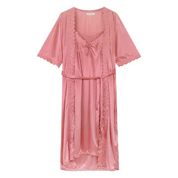 Nov poletni ženski francoski čiste barve pižamo doma obleko seksi, svilena občutek gladke tkanine, ohlapno krilo z ramo-trakov dva kosa
