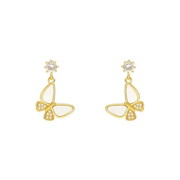 Zlato metulj kristalno stud uhani srčkan korejski moda earings za ženske pendientes aretes de mujer nakit kolczyki uhan