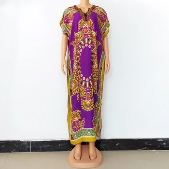 Afriške Obleke za Ženske Boubou Haljo Femme Dashiki Vezene Tiskanja V Vratu tam kaftan Obleko Plus Velikost Oblačila z Šal