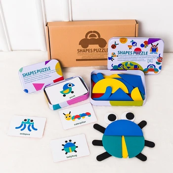 1set Montessori Materiali Otrok Jigsaw Lesene Tangram Oblike Učenja Cartoon Živali Inteligence Izobraževalne Igrače, Otroška Darilo