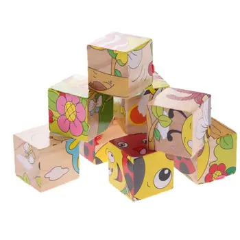 9Pcs/Set Gradnik Puzzle Risanka 3D Živali Vzorec Lesene Kocke Bloki Otroci Zgodaj Izobraževalne Igrače Lepo Darilo za Otroke