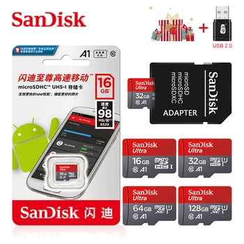 SanDisk 128GB 32GB 64GB 16GB Ultra TF kartice Razred 10 Pomnilniško Kartico micro sd Flash Kartice microSD + napajalnik +USB2.0 card reader