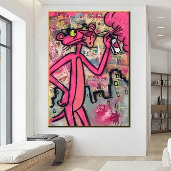 Grafiti Pink Panther Platno Slikarstvo Pisane Plakate in grafike Cuadros Wall Street Art Slike za Dnevni Sobi Doma Dekor
