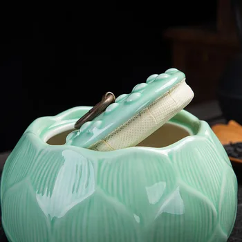 Zaprti Shranjevanje Čaja Posode Teaware Gospodinjski Kuhinja Oskrbe Velika Velikost Celadon Lotus Čaj Caddy Puer Zeleni Čaj Polje Jar