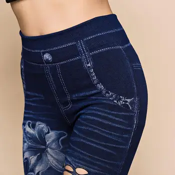 Ženske\ \ 's Sexy Votlih Cut Elastične Hlače Cvet Tiskanja Skinny Jeans Jeans Dokolenice