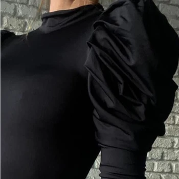 Ženske Puff Rokav Bluze Bodycon Urad Dama Črne Srajce 2021 Poletje Priložnostne 2XL Plus Velikost Femme Večer Stranka Outwear G2588