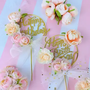 Lep Očesa Pero Železa Garland Flower Torta Pokrivalo Happy Birthday Cake Decoration Dekle, prijatelj Otroci Uslug Stranka Dobave