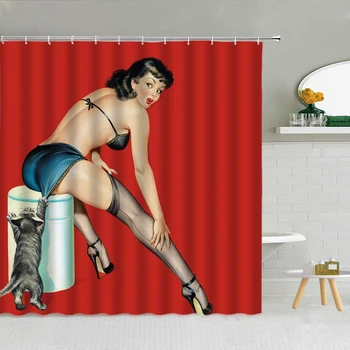 Nepremočljiva Tuš Zavesa Seksi ženska Poliester Tkanine, Visoko Kakovost Kopel Zavese Kopel Zaslon za kopalno Kad Dekor S Kavljem 3D Tiskanje