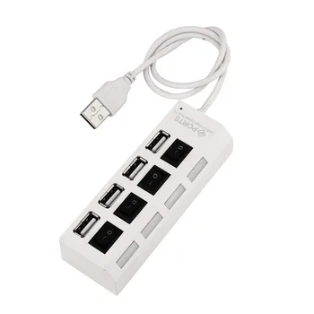 Novo 4 Port USB 2.0 Hub On/Off Stikala + DC Napajalni Kabel za Prenosni RAČUNALNIK Hot Plug and Play 480 Mb / s Hitrost Prenosa Podatkov