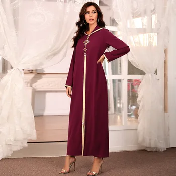 Ženske Maroko Jelleba Dolgo Hooded Obleka Ohlapno Poln Rokav Pletenic Obrezovanja Okrasnih Arabski Dubaj Katar Obleke Jalabiya Abaya Muslimanskih Eid