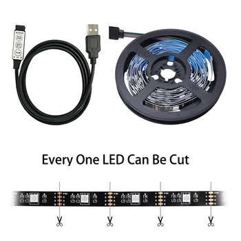 LED Trak Svetlobe USB 1M 2M 3M 4M Prilagodljiv Sijalka RGB Trak SMD 2835 5050 5 Diode Desk Zaslonu TV Osvetlitev 3 Tipke za Nadzor