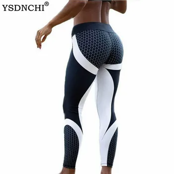 YSDNCHI Push Up Hlače Očesa 3D Tiskanja Fitnes Dokolenke Ženske Športne Vadbe Leggins Elastična Slim Black