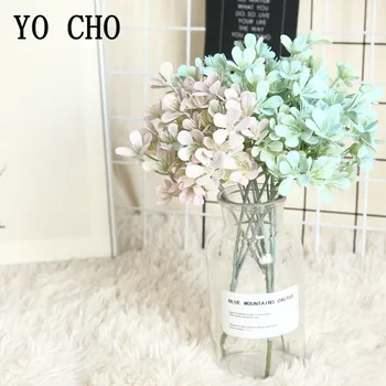 YO CHO 5 Veje Umetnih Slive Cvetijo Trave, Rože Plastični Ponaredek Travo Rastlin za Poroko Doma Stranka Dekoracijo Umetno Rastlin