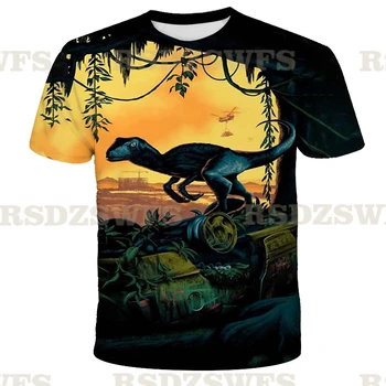 2021 Jurassic Svet Padel Kraljestvu Kul Dinozaver Vodja 3D Print majica s kratkimi rokavi za Dečke in deklice Hiphop Tee black Tshirt Fant barva Obleke
