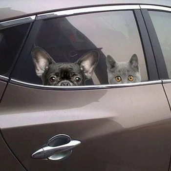 Zabavno 3D Mačka Pes Pol obraza Kukanja avto nalepke, Stenske ozadju Umetnosti decals okraski srčkan živali stenske nalepke za dom dekor