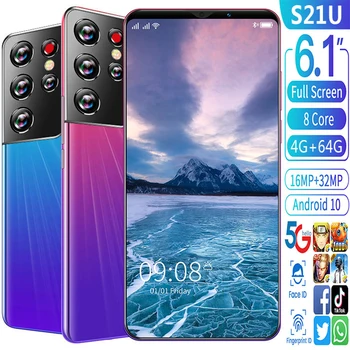 Novo 2021 S21U 4+64GB Dual SIM 16+32MP 8 Core Andriod 10 Mobilni Telefoni 6.1 Palčni Obraza, Prstnih ID Poceni Pametni Telefon MTK6889