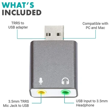 3,5 mm TRS Mikrofon USB 2.0 Stereo o Zunanje Zvočne Kartice Adapter za PC in Mac USB Vhod 3,5 mm TRS