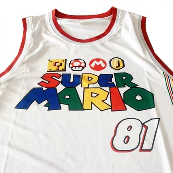 BG Super Mario jersey srčkan slog, Vezenje, šivanje na Prostem šport Hip-hop kulture film black poletne majice za košarko